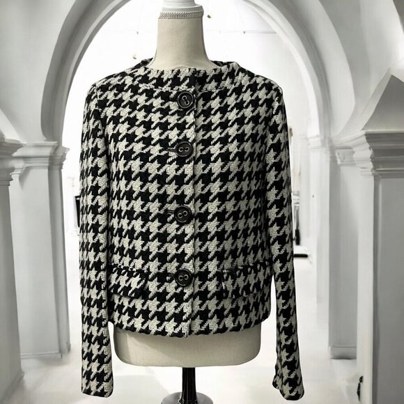 Vintage Liz Claiborne Black & White Houndstooth Soft Wool Blend Jacket Size 4 - Picture 1 of 12
